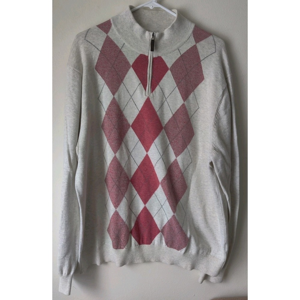 Tasso Elba Men's Argyle Quarter-Zip Sweater Diamond‎ Pattern Red/Gray Size XL